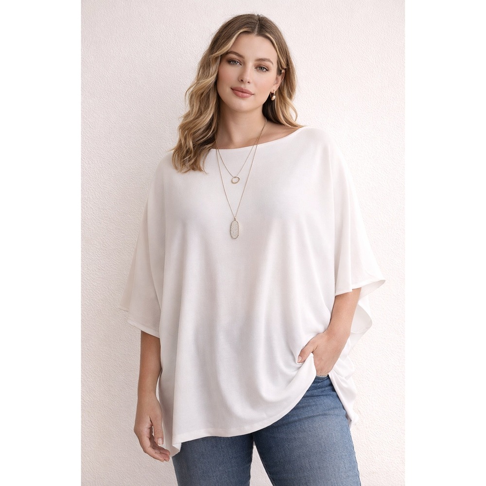 ViiShow White Oversized Tunic Top 3XL Batwing Sleeve‎ Flow Blouse Minimalist
